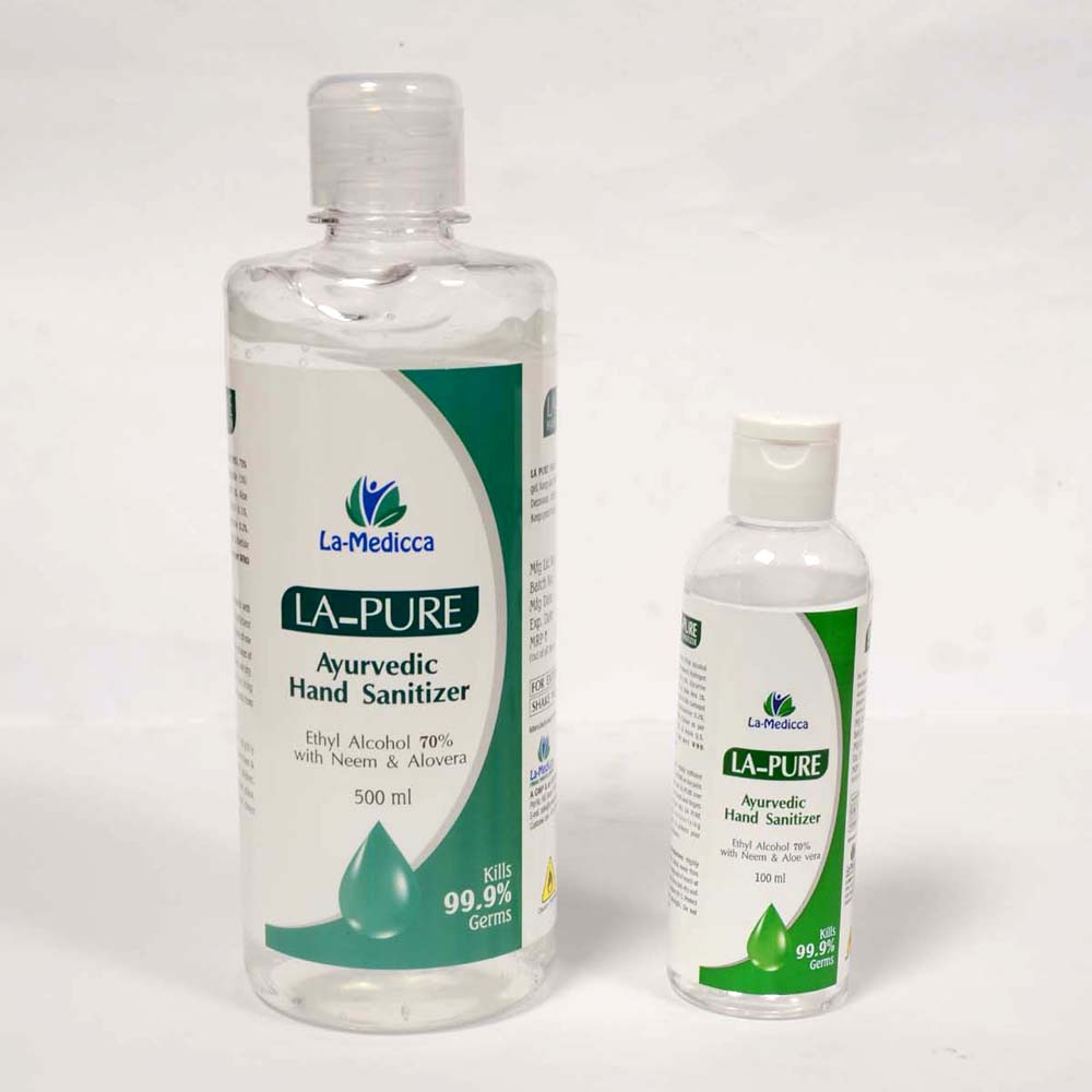 La-Pure Ayurvedic Hand Sanitizer with Ethyl Alcohol 70% enriched with Neem & Aloevera